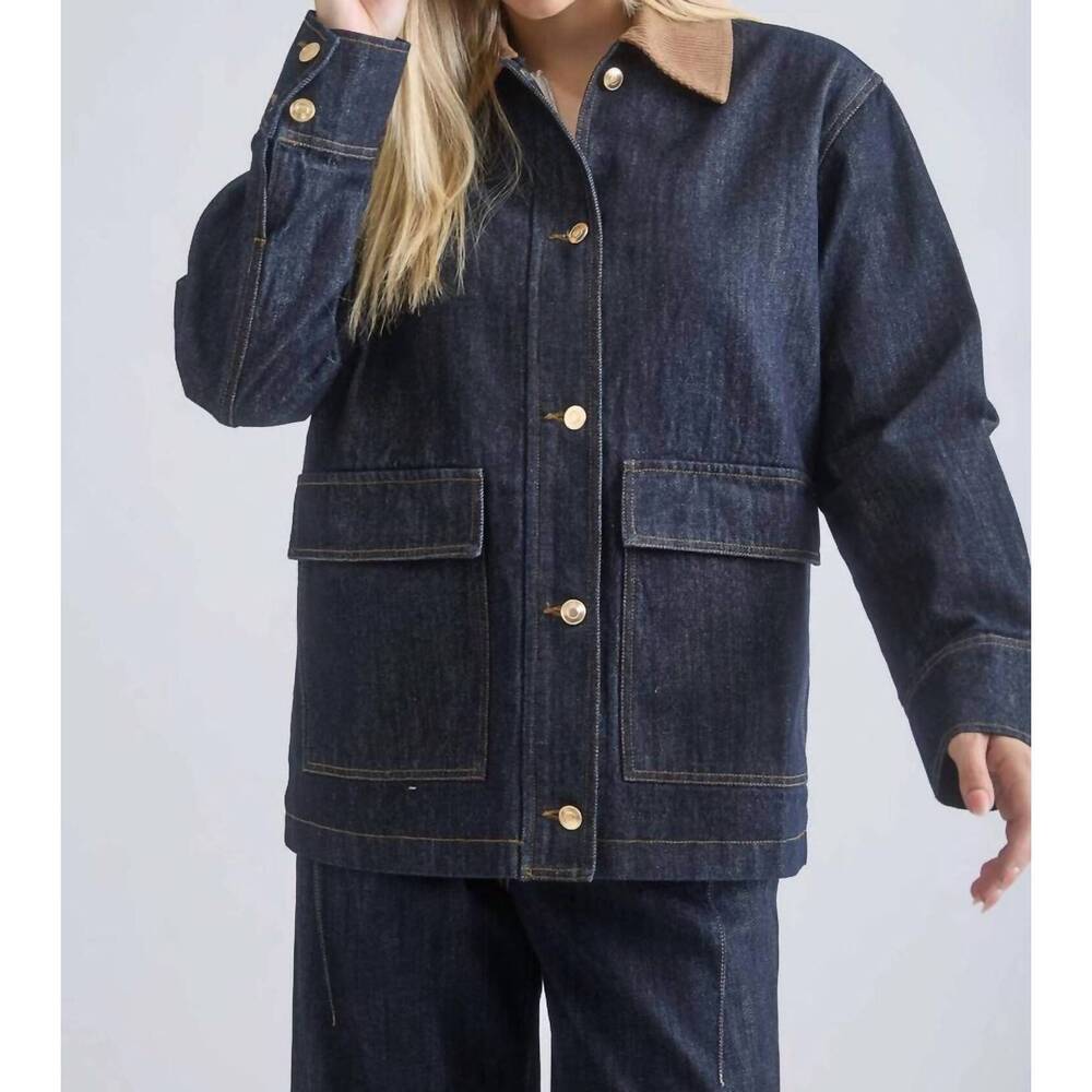 NEW BLU PEPPER oversize corduroy collar shirt jacket in denim - Picture 2 of 6